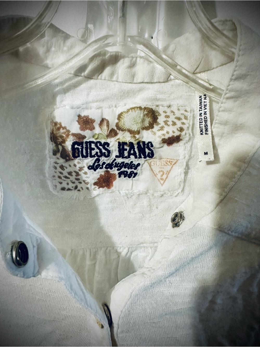Guess White Button-Front Linen Blouse